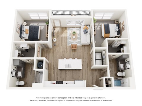 Floor plan for 2 beds, 2 baths, 1110 sqft